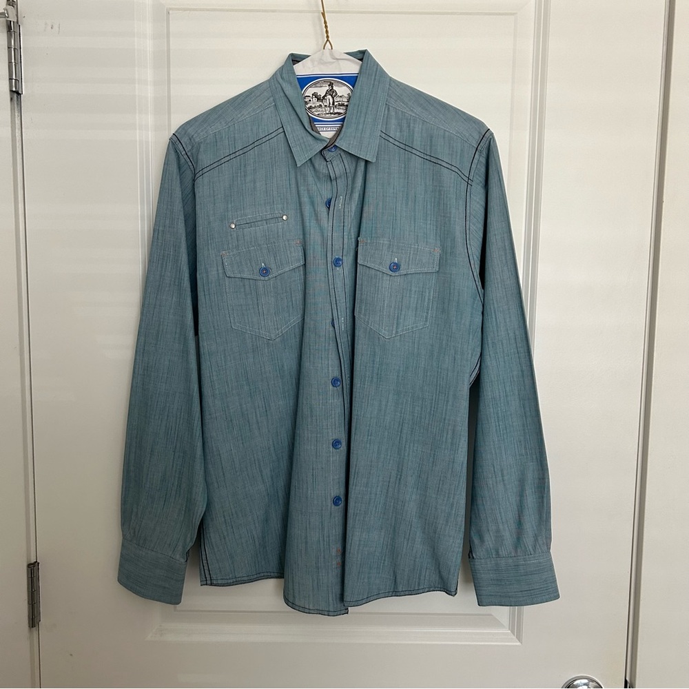 Men’s Blue Long Sleeve Button-Up Shirt